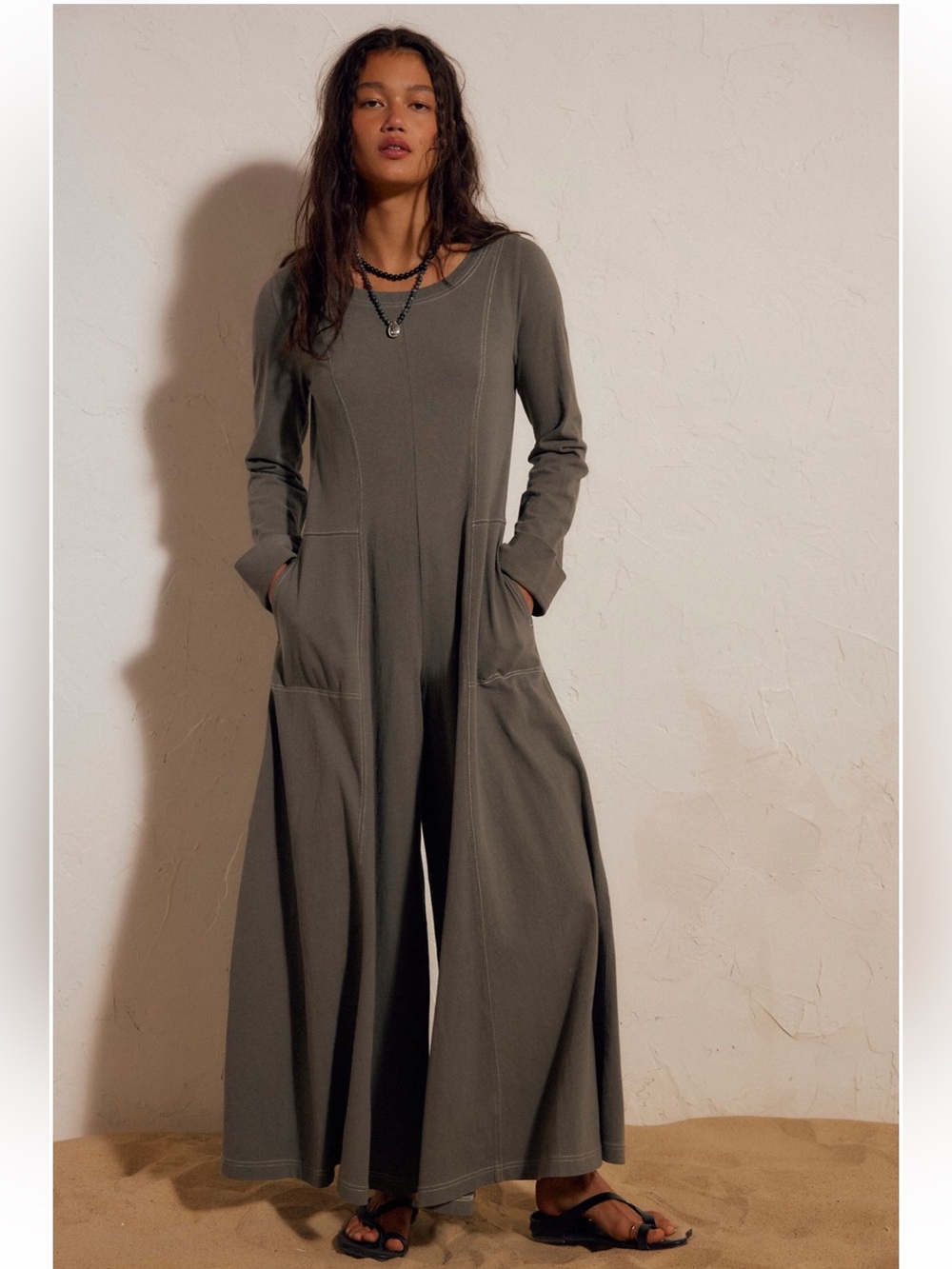 Free People Strada Wide-Leg Long-Sleeve Jumpsuit
